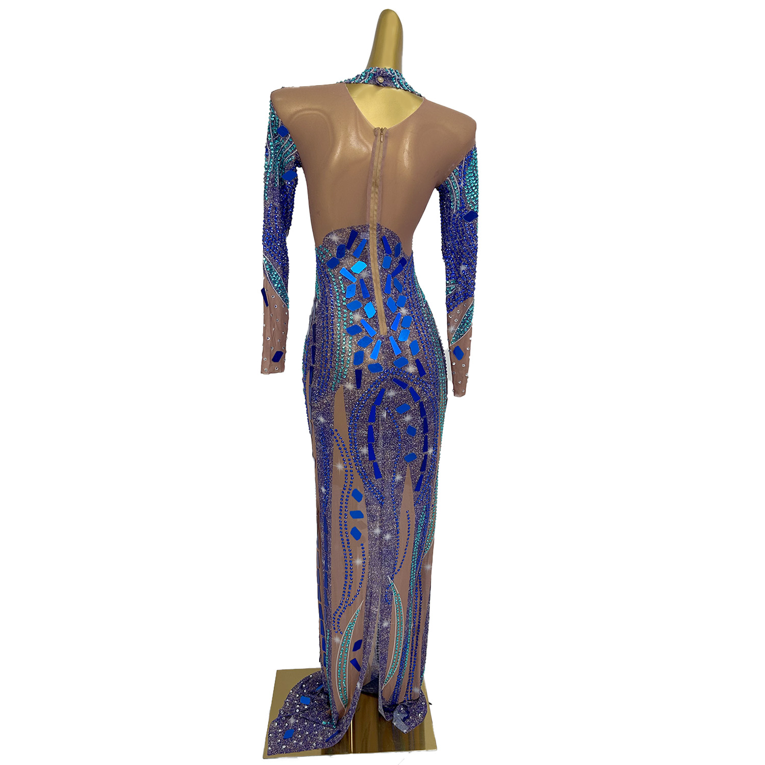Women Formal Wear Photoshoot - Gaun Panjang Biru Jaring Tembus Pandang