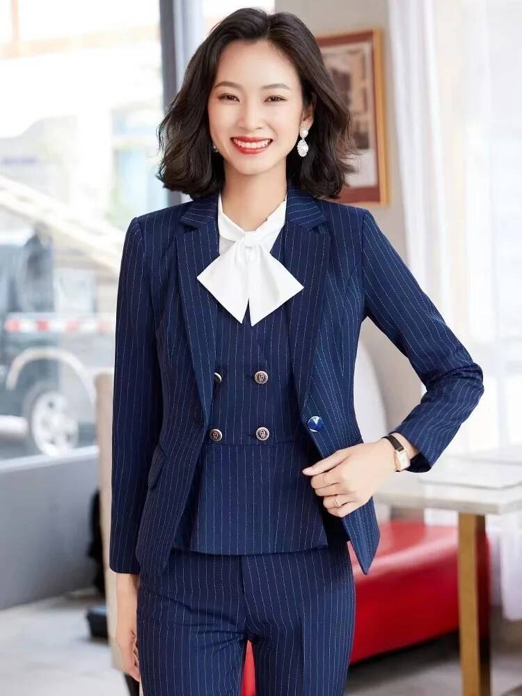 Women Formal Wear Interview - Setelan Bisnis Formal Bergaris Wanita Profesional