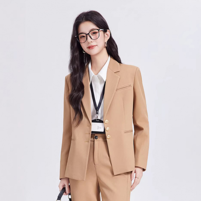 Women Formal Wear Interview - Setelan jas wanita khaki, kelas atas,