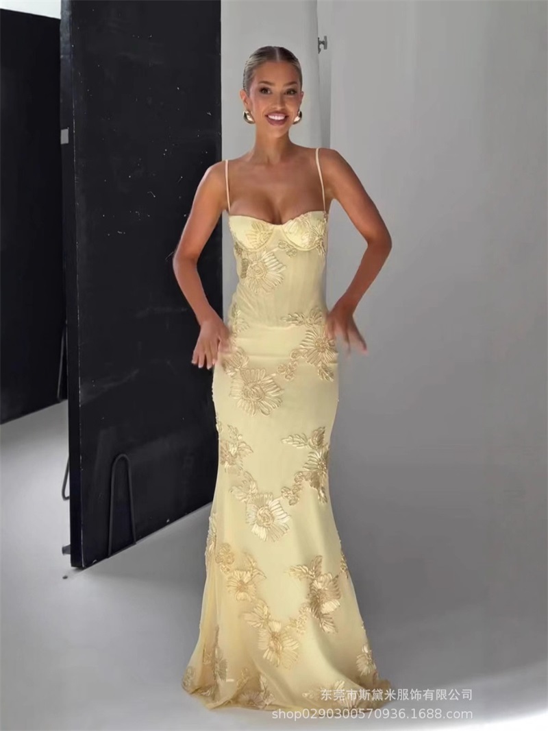 Gaun Prom Wanita Bordir Kuning - Women'S Holiday Formal Wear ulasan dan harga