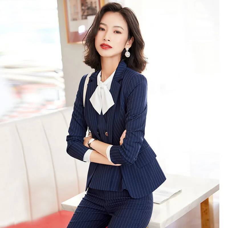 Setelan Bisnis Formal Bergaris - Women Formal Wear Interview ulasan dan harga