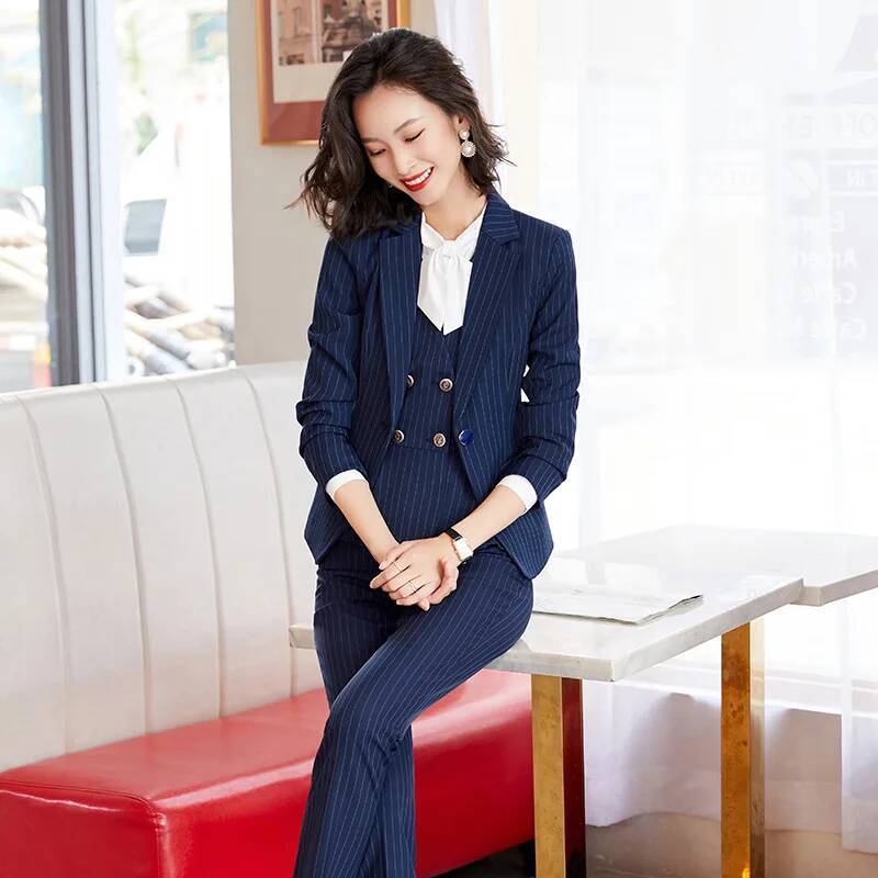 Setelan Bisnis Formal Bergaris - Women Formal Wear Interview ulasan dan harga