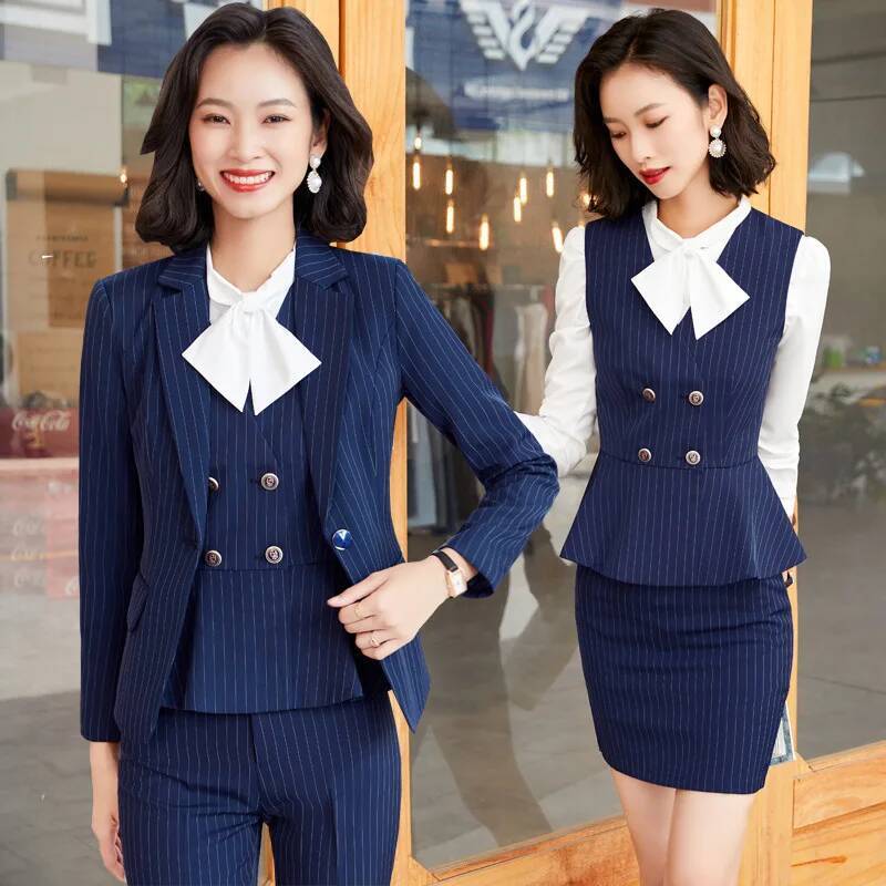 Setelan Bisnis Formal Bergaris - Women Formal Wear Interview ulasan dan harga